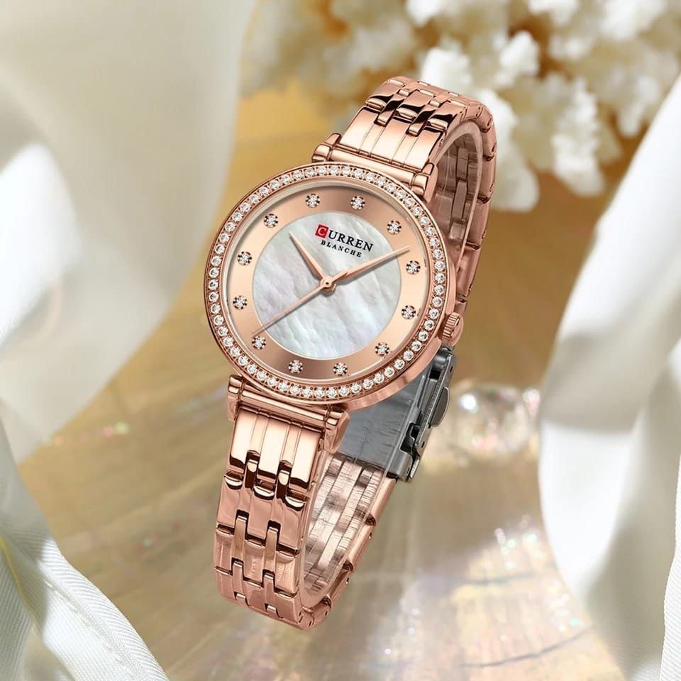 New Hot CURREN Women Watch 9087 Fashion Stainless Steel Waterproof Quartz Watches Ladies Shell Dial Rhinestones Lady Wristwatch