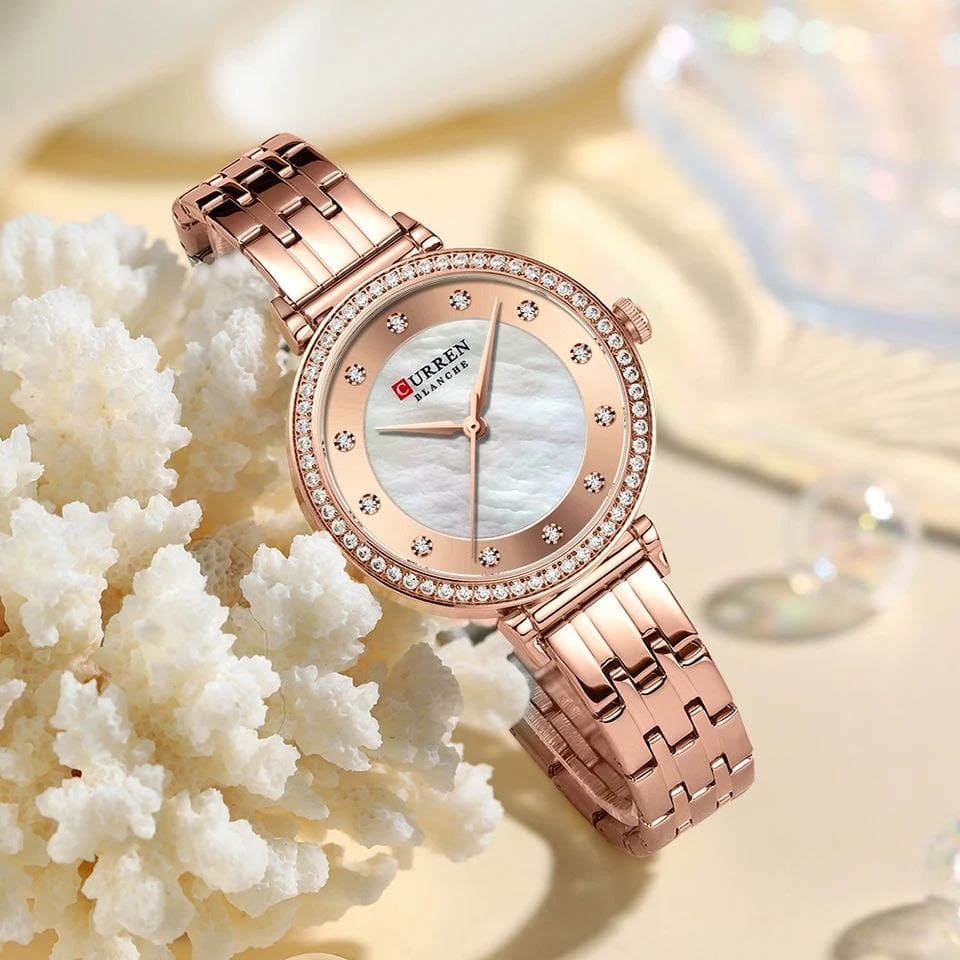 New Hot CURREN Women Watch 9087 Fashion Stainless Steel Waterproof Quartz Watches Ladies Shell Dial Rhinestones Lady Wristwatch