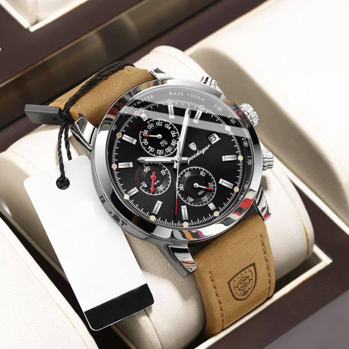 2025 Top Sale POEDAGAR 932 Men's Watches Wholesale Fashion Trend Quartz Wristwatch Original Waterproof Leather Watch For Man