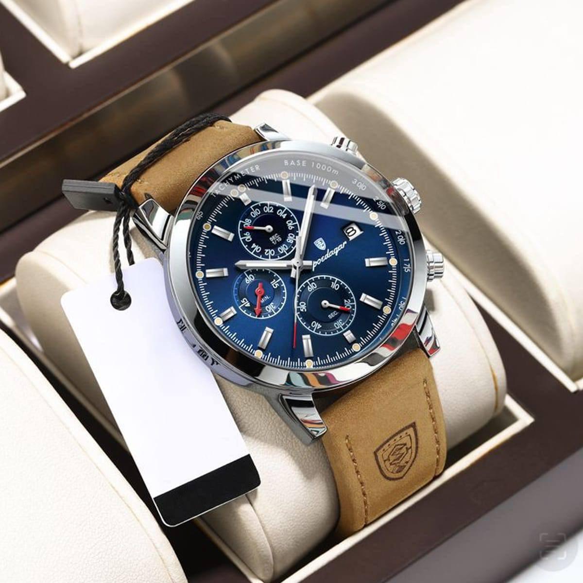 2025 Top Sale POEDAGAR 932 Men's Watches Wholesale Fashion Trend Quartz Wristwatch Original Waterproof Leather Watch For Man