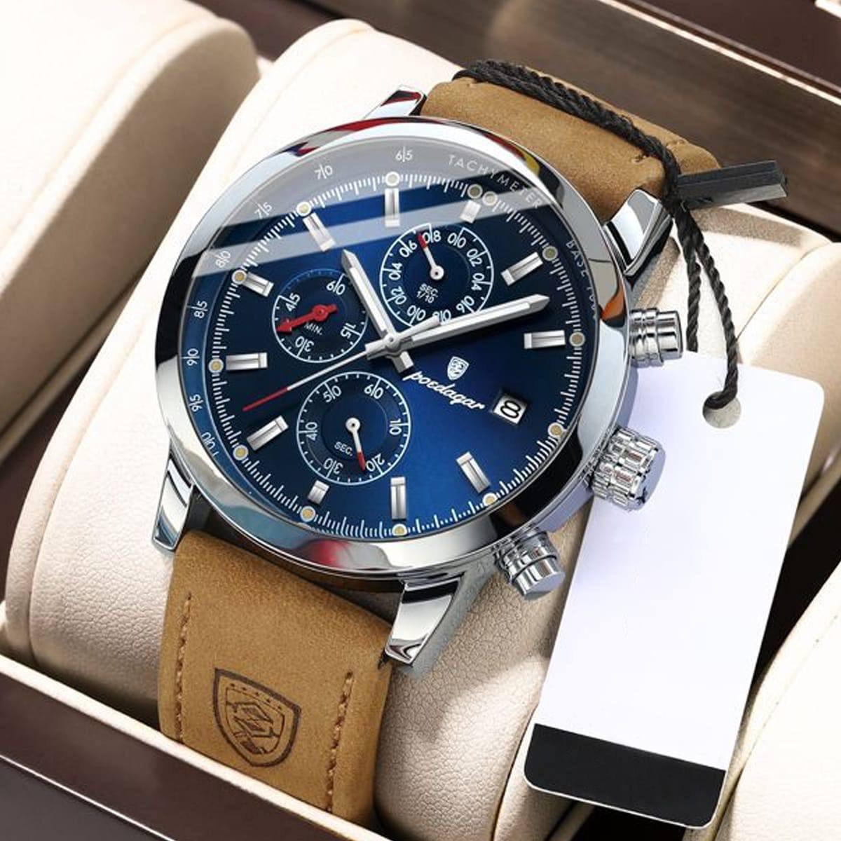 2025 Top Sale POEDAGAR 932 Men's Watches Wholesale Fashion Trend Quartz Wristwatch Original Waterproof Leather Watch For Man