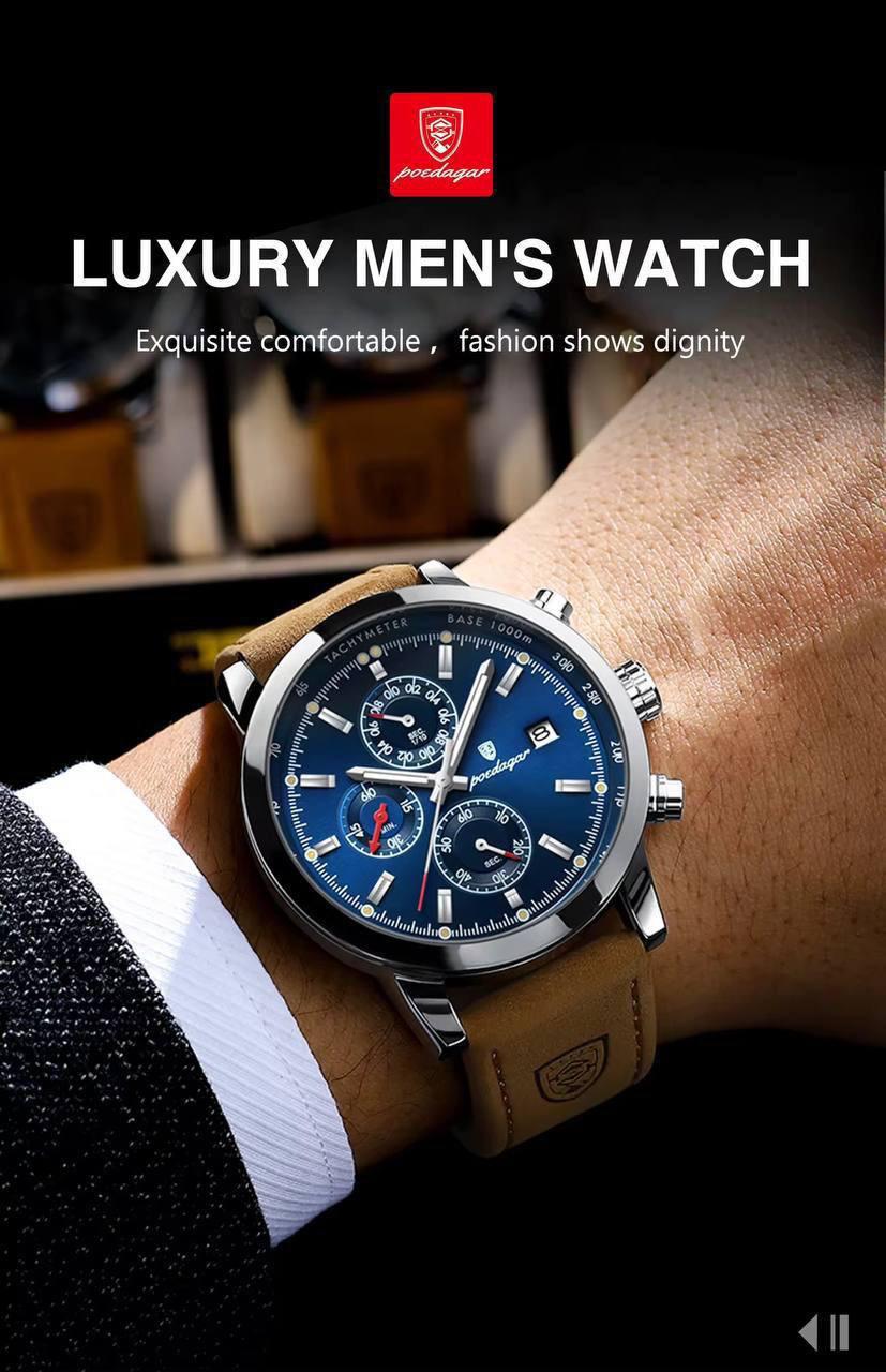 2025 Top Sale POEDAGAR 932 Men's Watches Wholesale Fashion Trend Quartz Wristwatch Original Waterproof Leather Watch For Man
