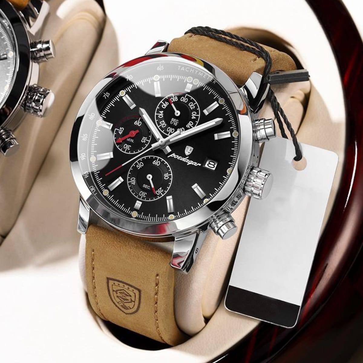 2025 Top Sale POEDAGAR 932 Men's Watches Wholesale Fashion Trend Quartz Wristwatch Original Waterproof Leather Watch For Man