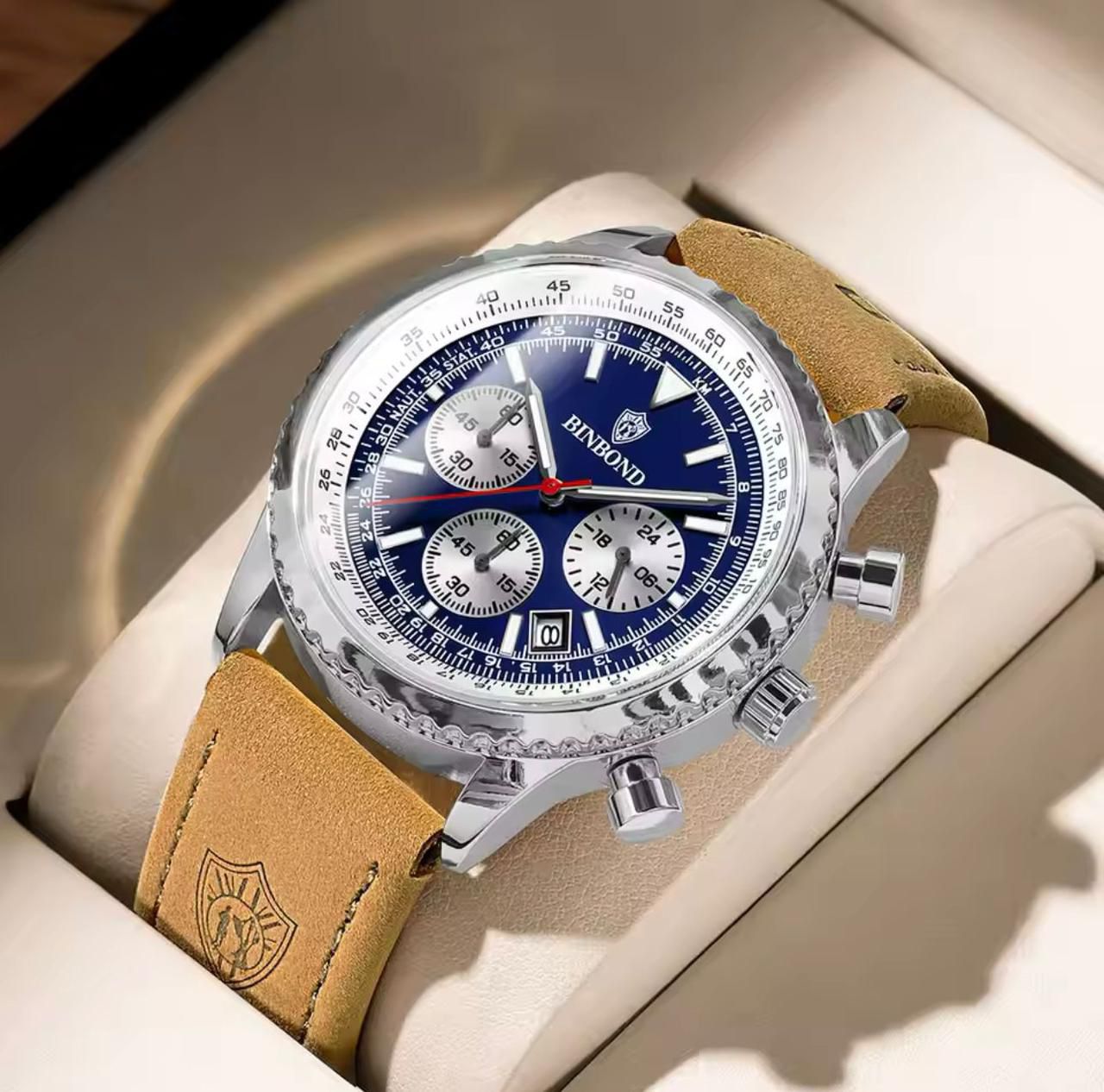 Binbond B6606 6606 Fashion Watches Luxury Brand Genuine Leather Strap Waterproof Sport Japan Quartz Chronograph Watch Men Clock
