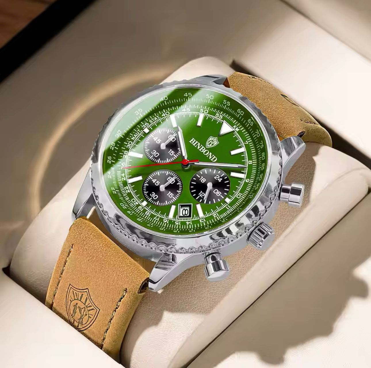 Binbond B6606 6606 Fashion Watches Luxury Brand Genuine Leather Strap Waterproof Sport Japan Quartz Chronograph Watch Men Clock