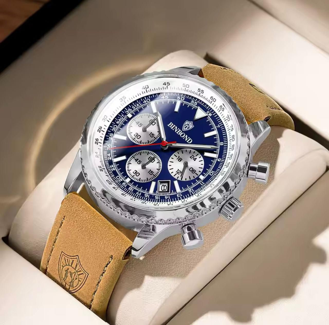 Binbond B6606 6606 Fashion Watches Luxury Brand Genuine Leather Strap Waterproof Sport Japan Quartz Chronograph Watch Men Clock