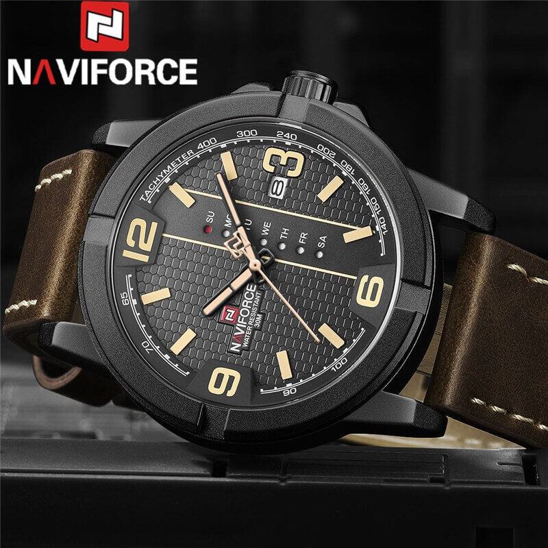 NAVIFORCE 9177 Luxury Brand Sports sport Quartz Watch Man Analog Date Clock Leather Strap Wristwatch