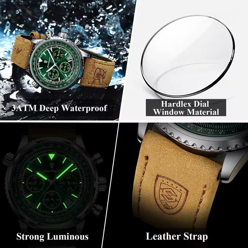 Hot Sales POEDAGAR 960 Luxury Man Watches Quartz Waterproof Luminous DAYS Chronograph Leather Men Wristwatch Sports