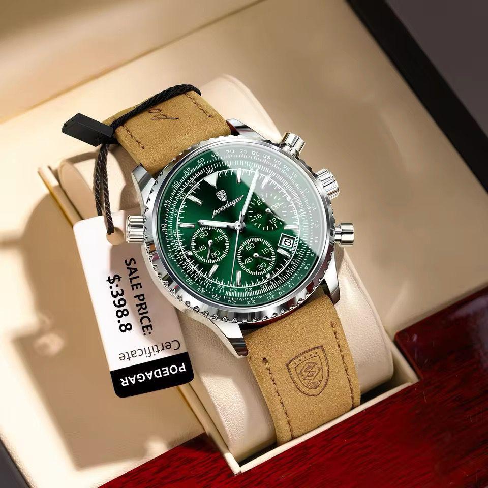 Hot Sales POEDAGAR 960 Luxury Man Watches Quartz Waterproof Luminous DAYS Chronograph Leather Men Wristwatch Sports