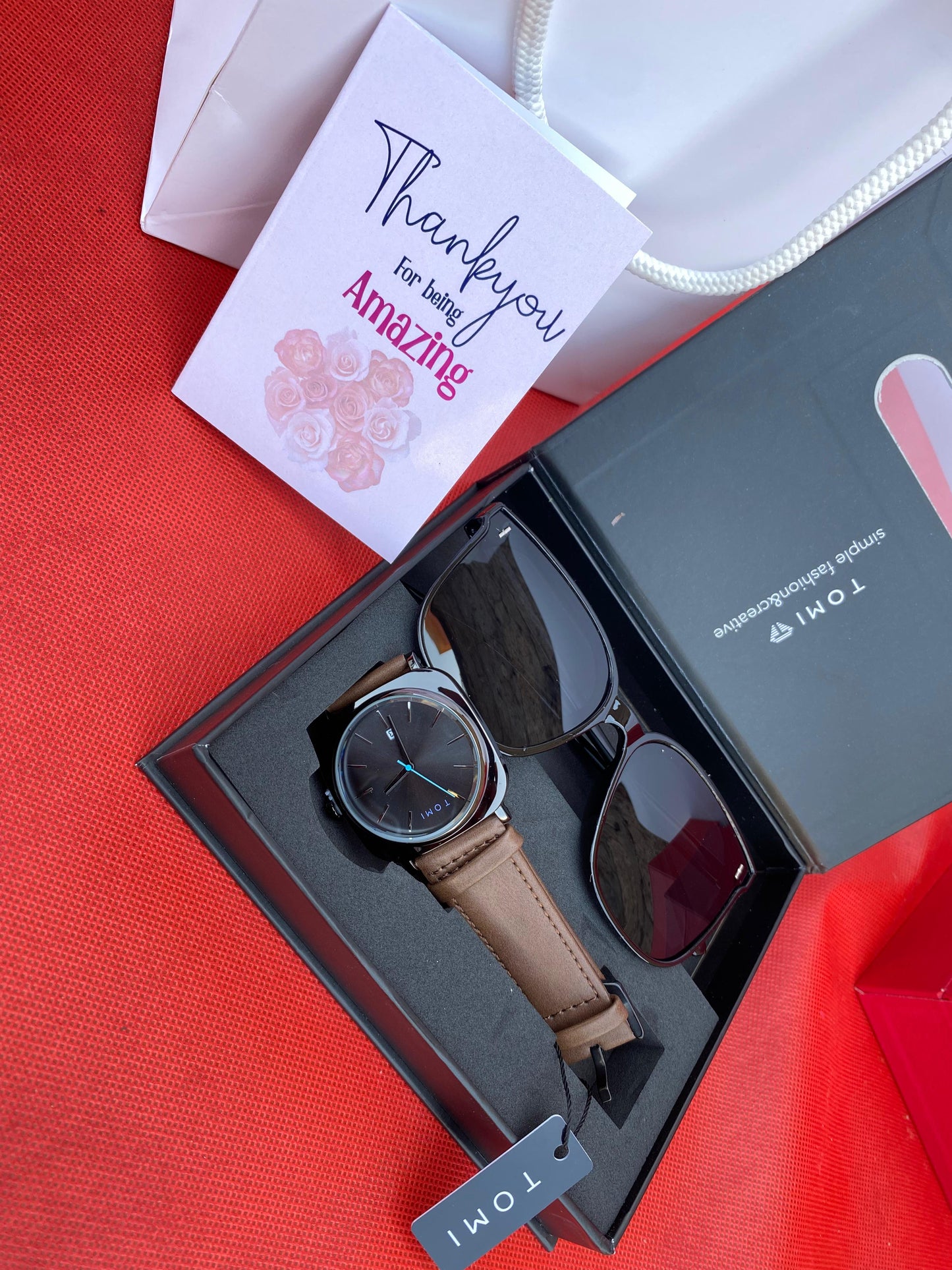 TOMI Gents Valentine's Gift Set VAL001– Polarized Sunglasses, Leather Watch & Premium Packaging