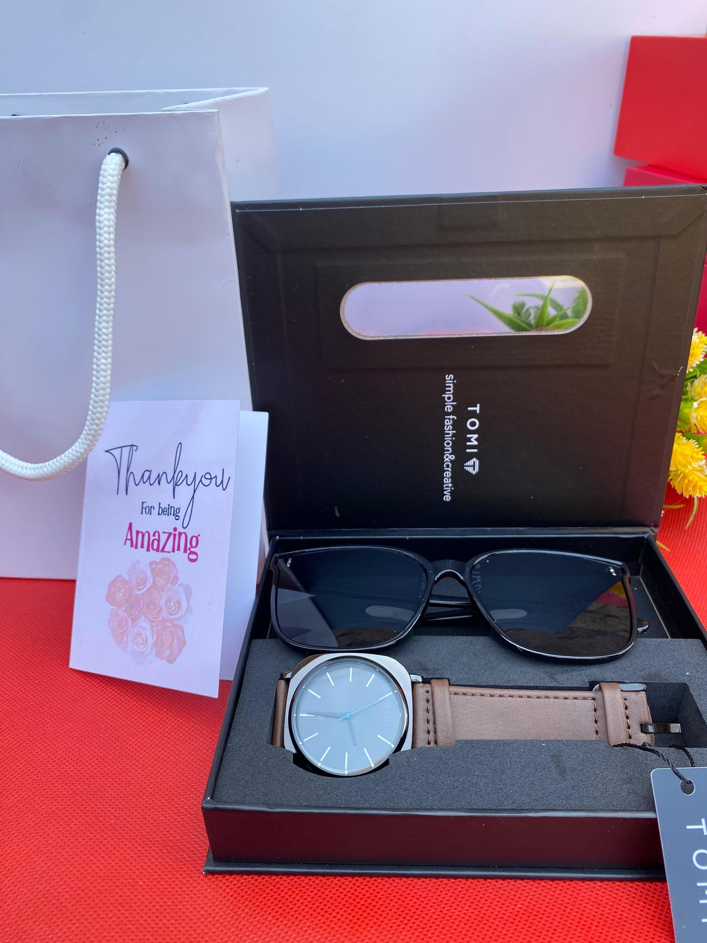 TOMI Gents Valentine's Gift Set VAL001– Polarized Sunglasses, Leather Watch & Premium Packaging