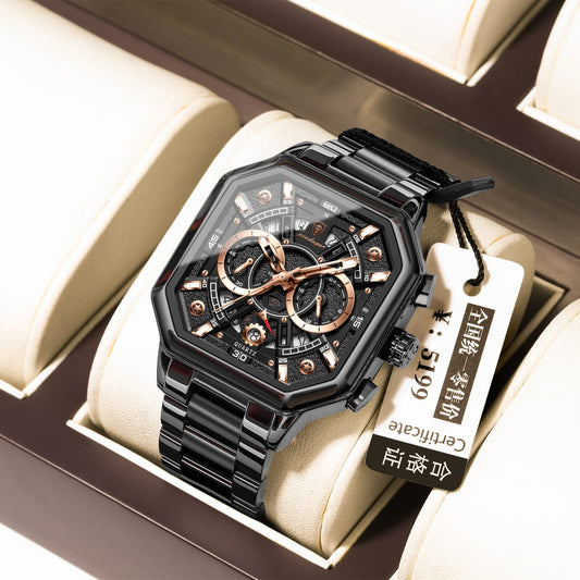 Poedagar 983 Luxury Square Stainless Steel Quartz Men's Watches Waterproof Luminous Chronograph Watch for Men