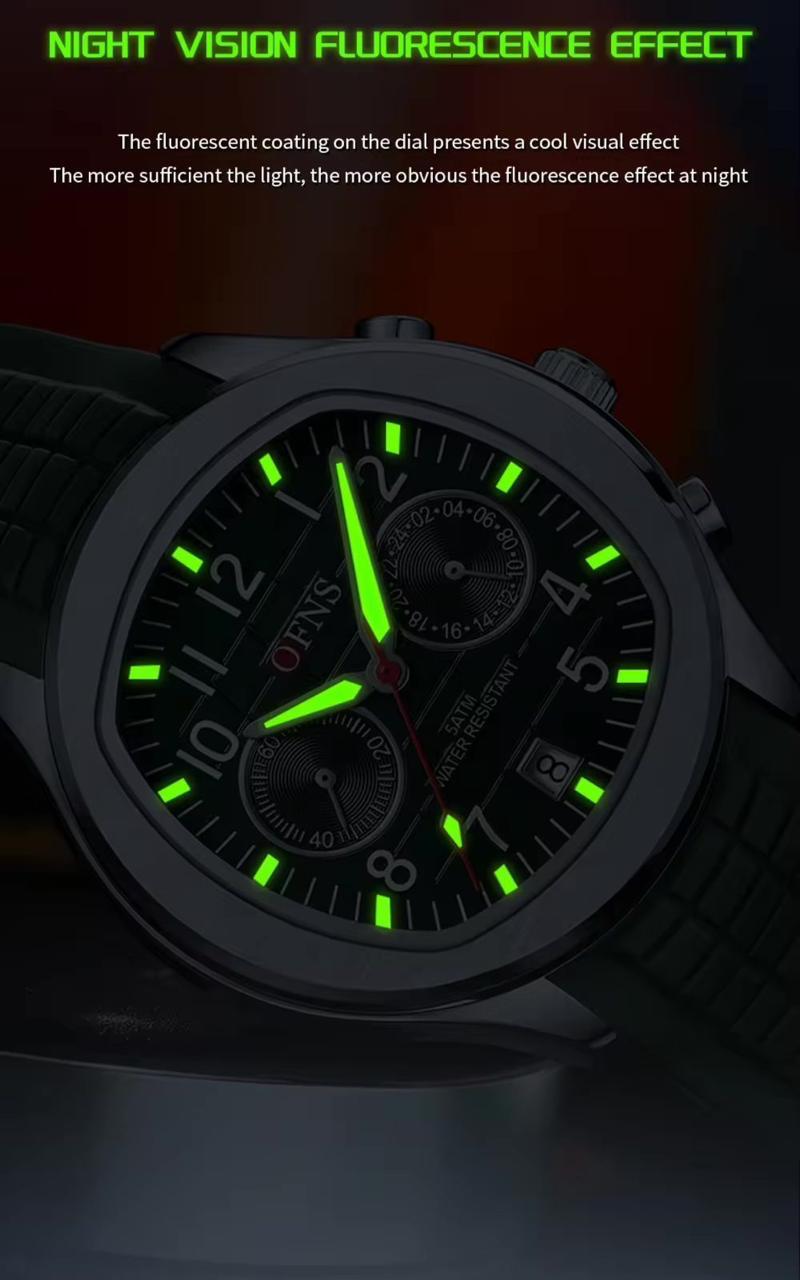 OFNS Top Brand 8020 Casual Men's Quartz Watches Double Eyes Five Needle Calendar Waterproof Men Watches Fashion 2024