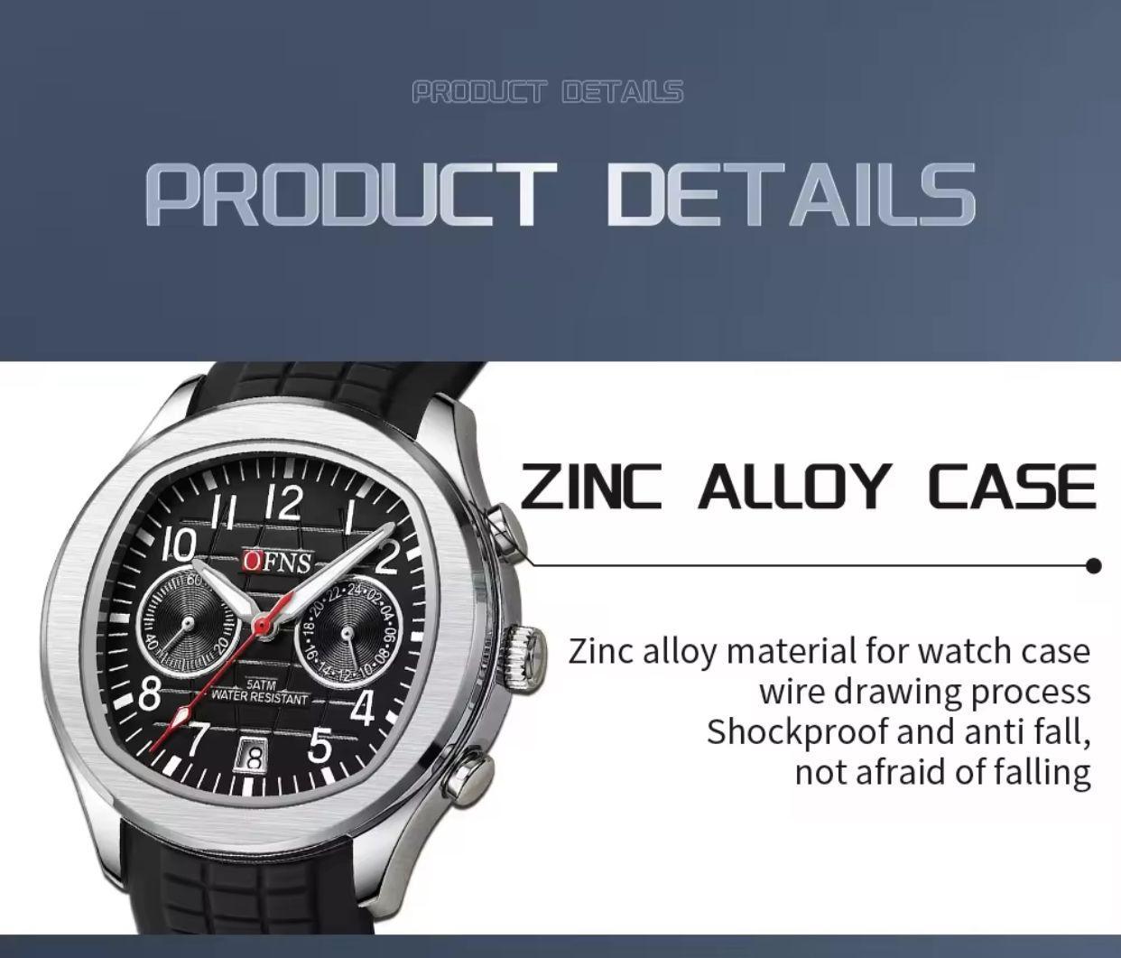 OFNS Top Brand 8020 Casual Men's Quartz Watches Double Eyes Five Needle Calendar Waterproof Men Watches Fashion 2024