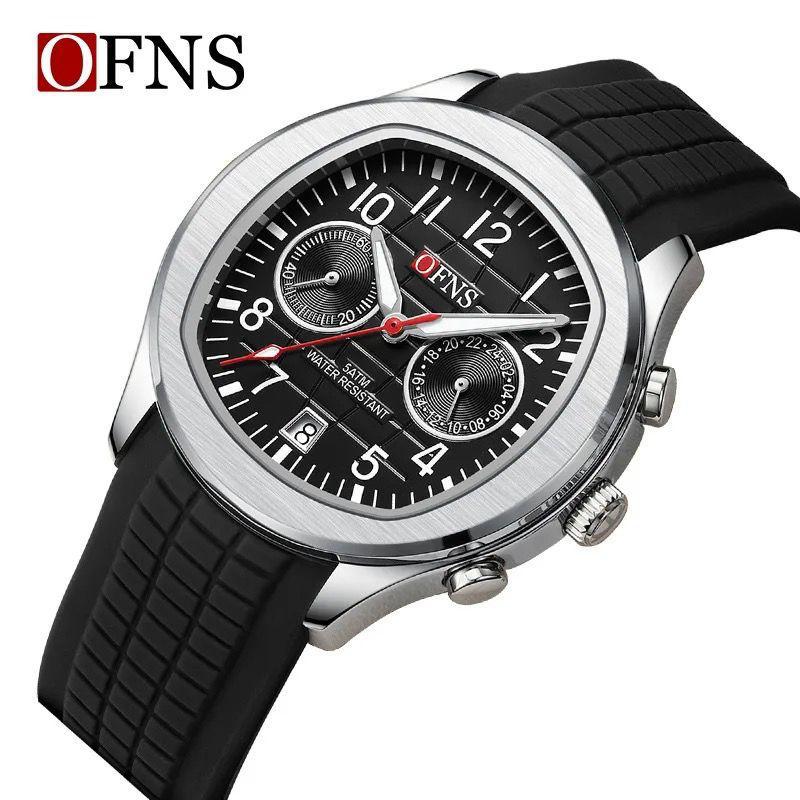 OFNS Top Brand 8020 Casual Men's Quartz Watches Double Eyes Five Needle Calendar Waterproof Men Watches Fashion 2024