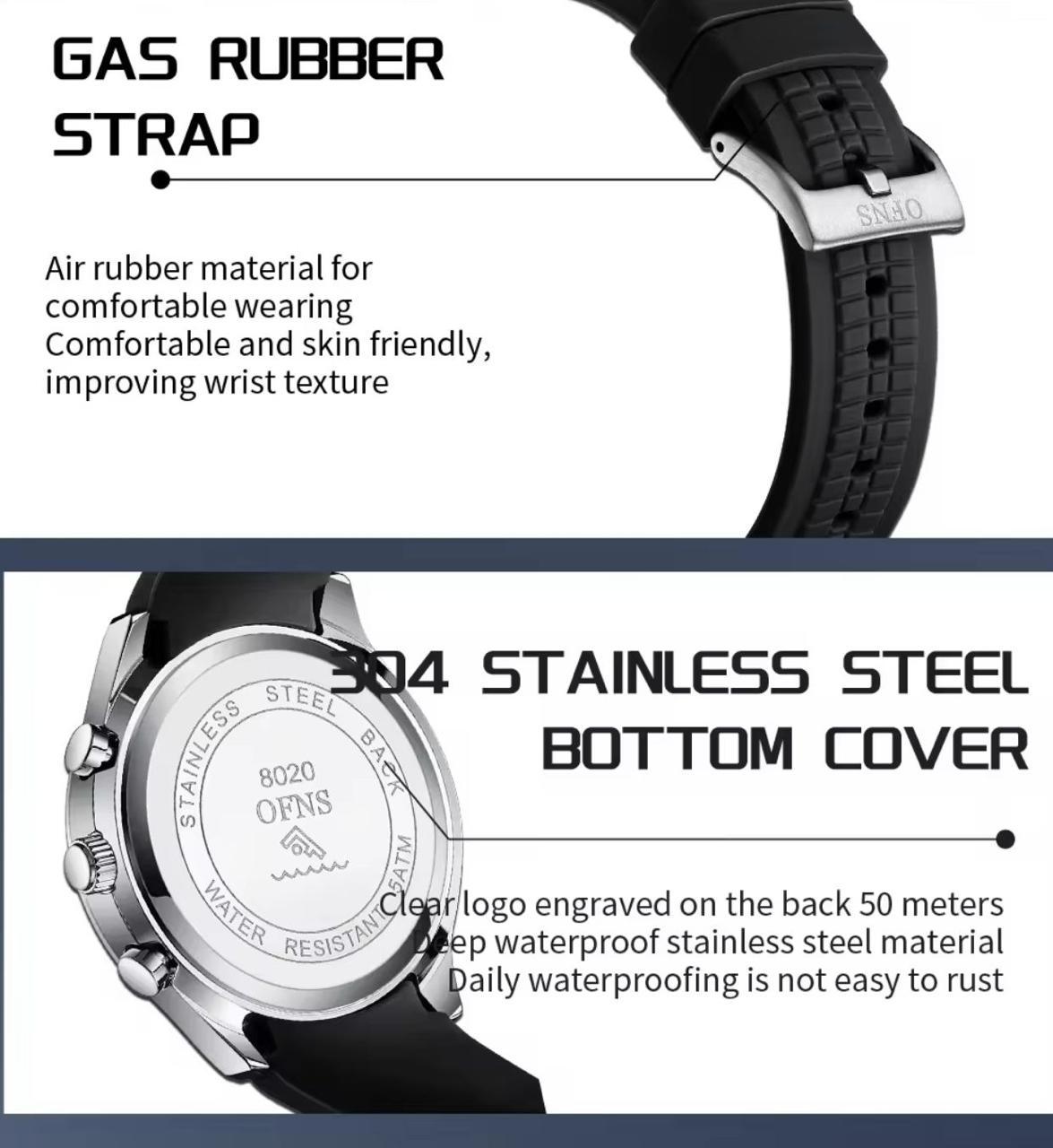 OFNS Top Brand 8020 Casual Men's Quartz Watches Double Eyes Five Needle Calendar Waterproof Men Watches Fashion 2024