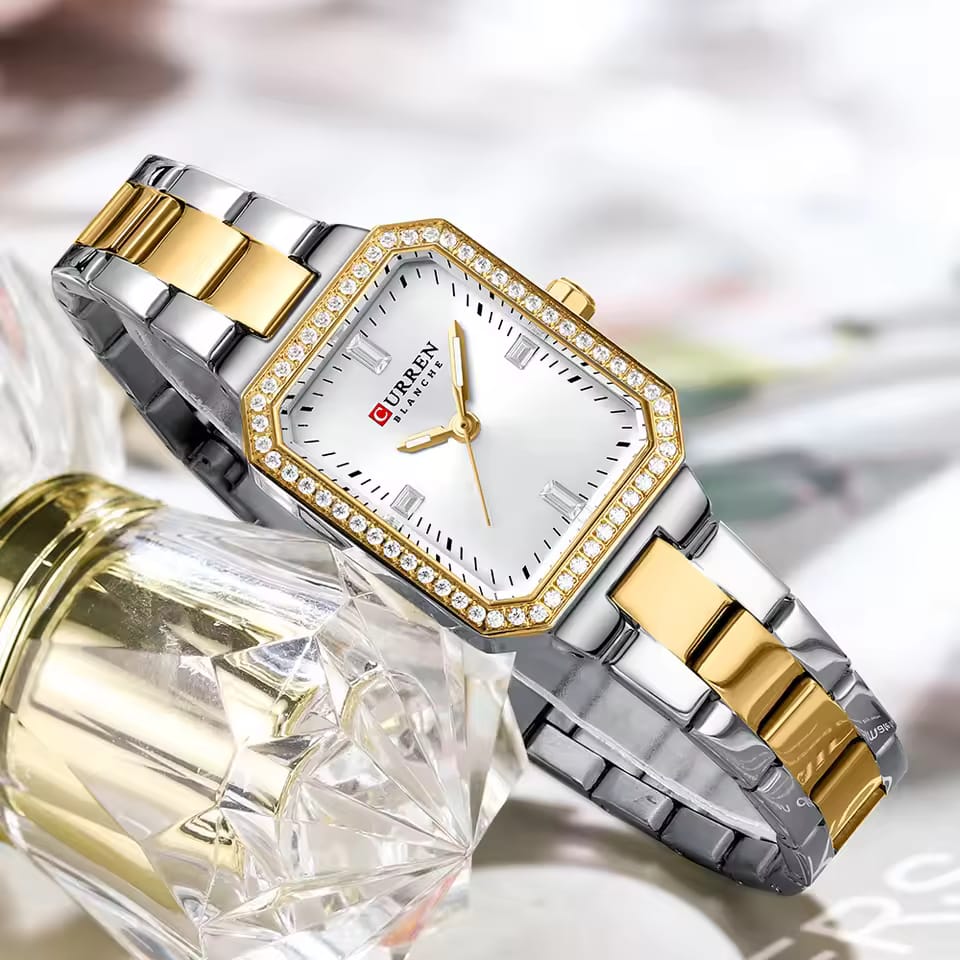 CURREN 9102 Square Watches Stainless Steel Waterproof Original Quartz Watch Women Fashion Elegant Ladies Diamonds Wristwatch