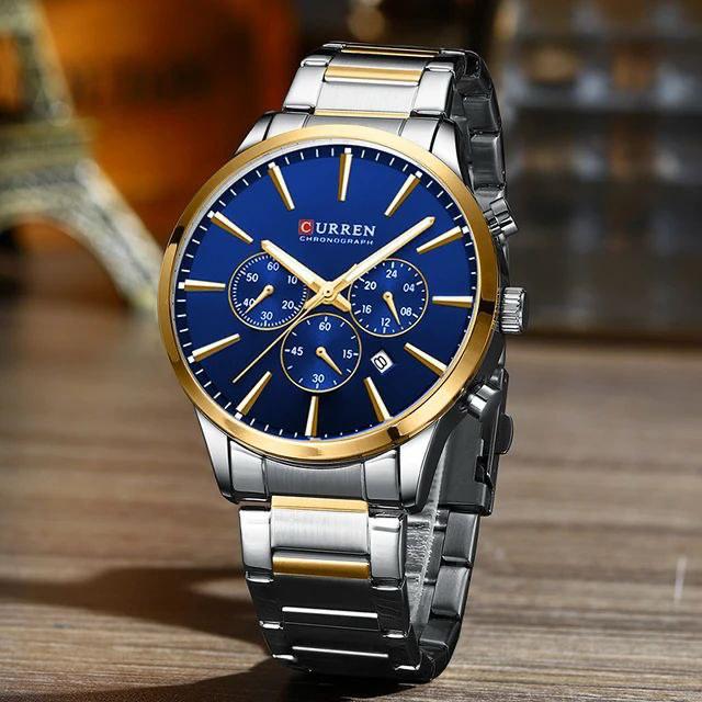 CURREN 8435 Quartz Watches for Men Fashion Stainless Steel Strap Male Wristwatches with Luminous Hands Chronograph Sports Clock