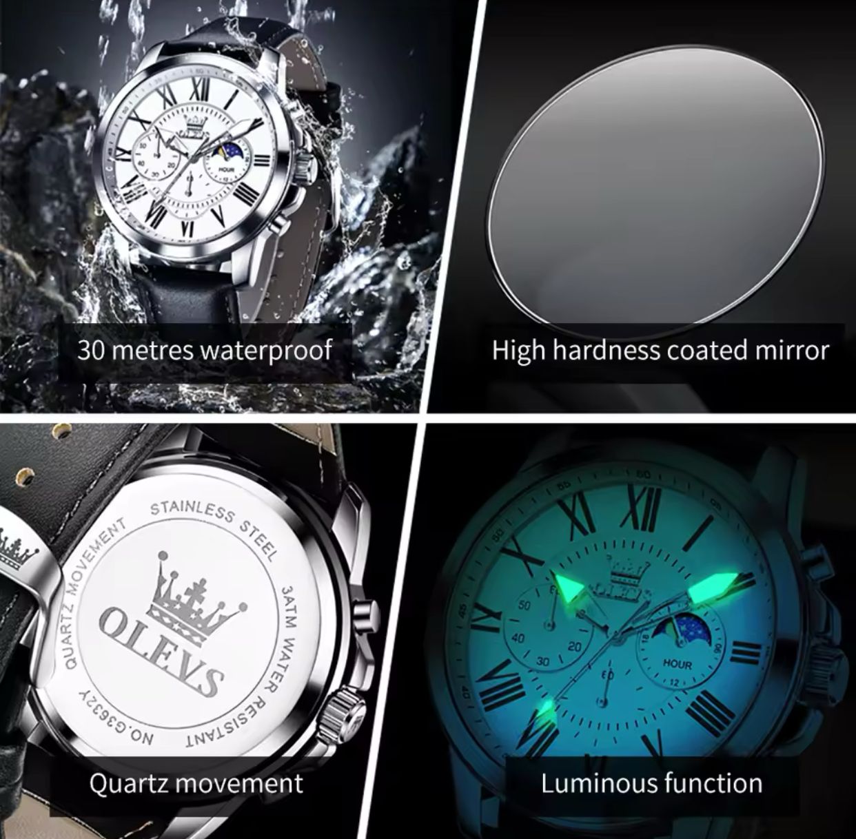 OLEVS 3632 Watch Men Casual Ladies Watches Top Brand Luxury Man Watch Leather Simple Dress Quartz Wristwatch Female Clocks