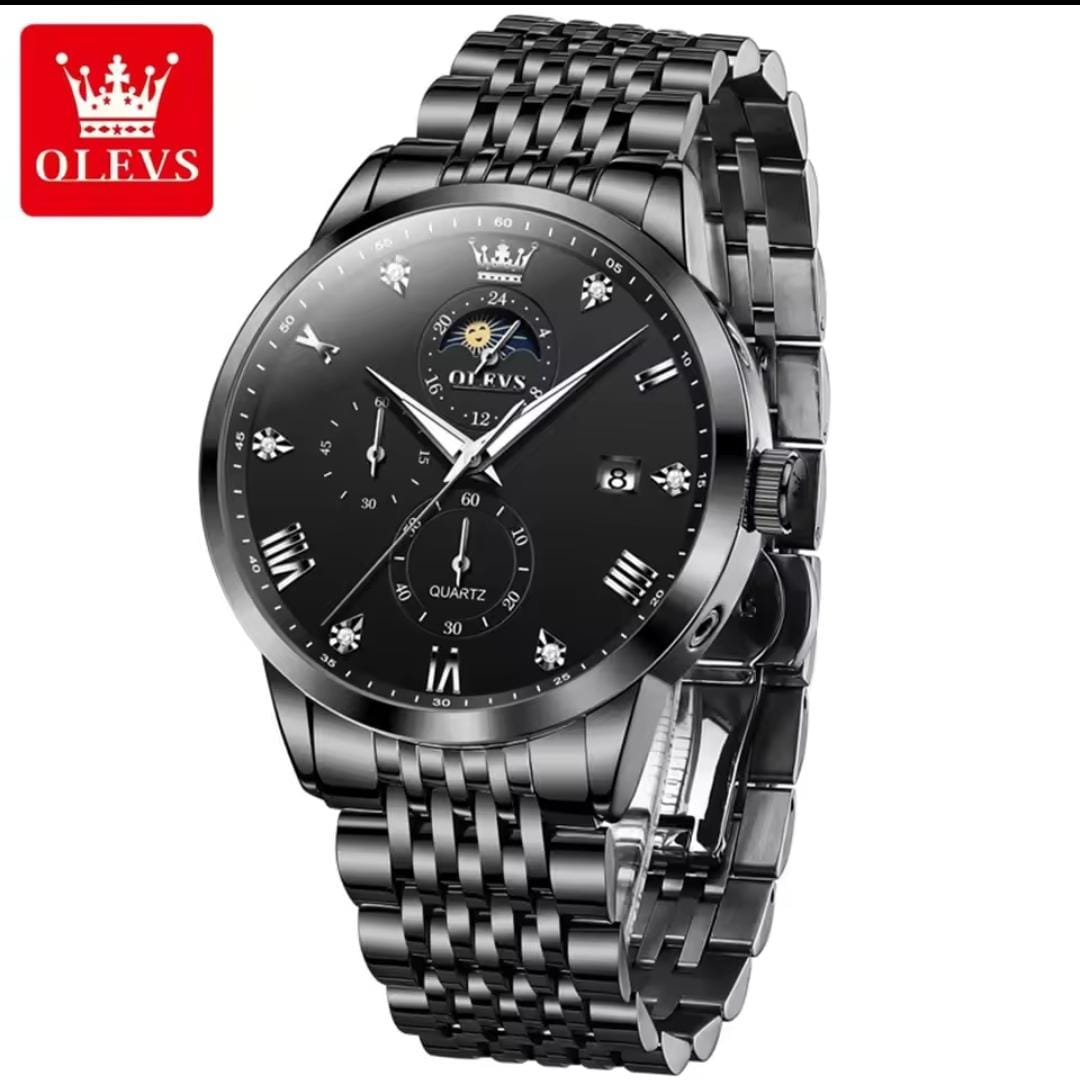 OLEVS 2925 Auto Date 30M Waterproof Roman Dial Stainless Steel Moon Phase Men's Watches Original Japan Quartz Wristwatch for Men