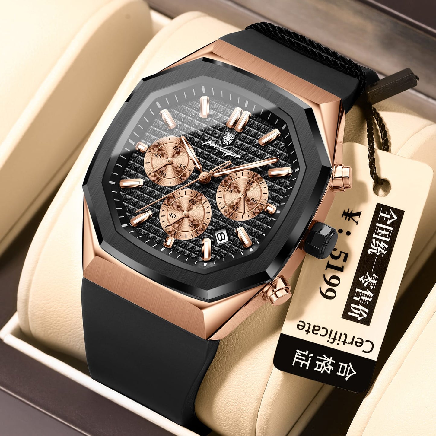 Luxury Chronograph Watch for Men Poedagar P993 Silicone Rubber Strap Luminous Date Week Sport Fashion Casual Wrist Watches