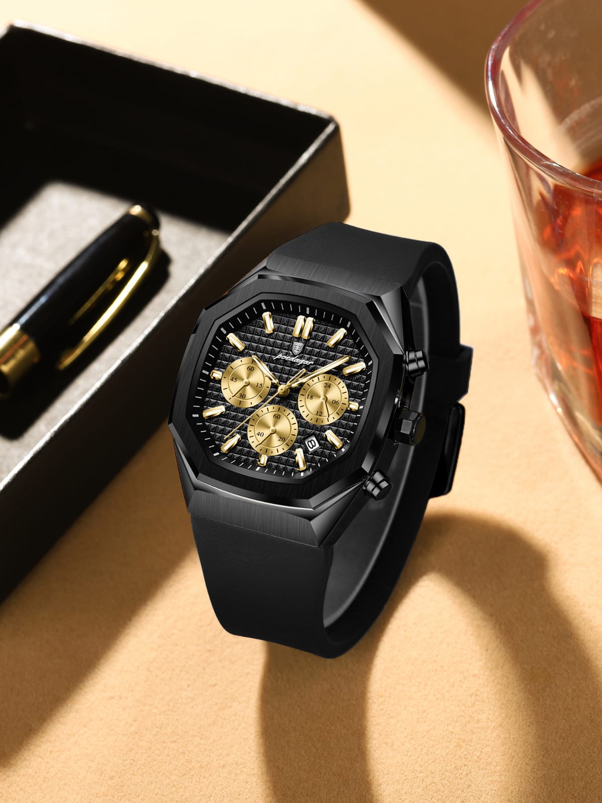 Luxury Chronograph Watch for Men Poedagar P993 Silicone Rubber Strap Luminous Date Week Sport Fashion Casual Wrist Watches