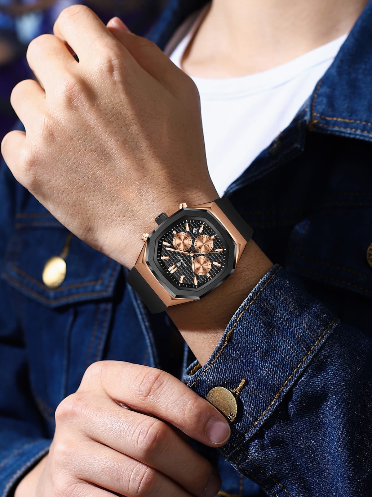 Luxury Chronograph Watch for Men Poedagar P993 Silicone Rubber Strap Luminous Date Week Sport Fashion Casual Wrist Watches