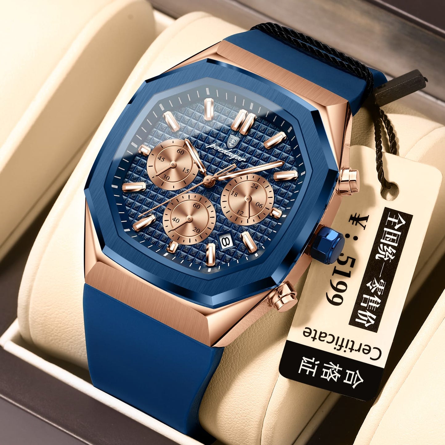 Luxury Chronograph Watch for Men Poedagar P993 Silicone Rubber Strap Luminous Date Week Sport Fashion Casual Wrist Watches