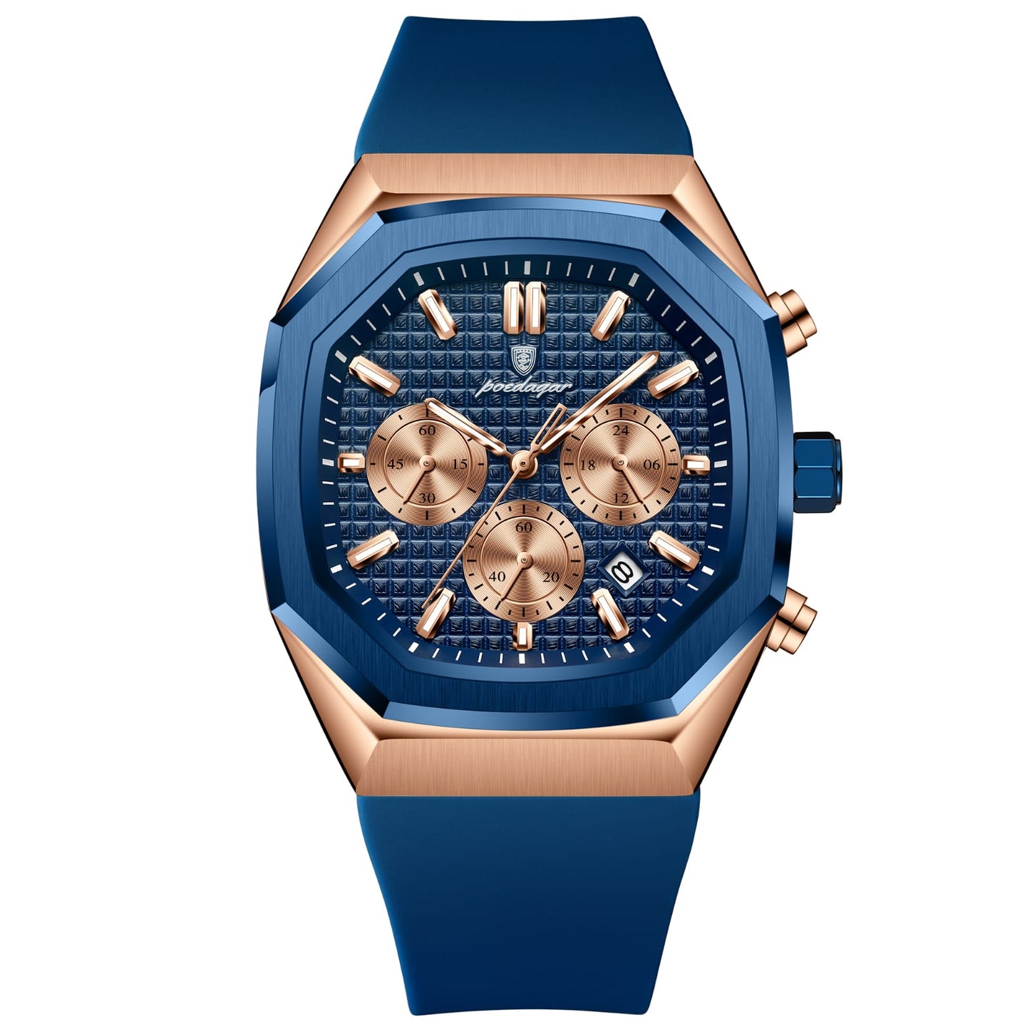 Luxury Chronograph Watch for Men Poedagar P993 Silicone Rubber Strap Luminous Date Week Sport Fashion Casual Wrist Watches