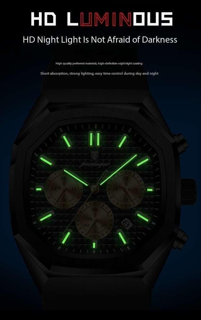 Luxury Chronograph Watch for Men Poedagar P993 Silicone Rubber Strap Luminous Date Week Sport Fashion Casual Wrist Watches