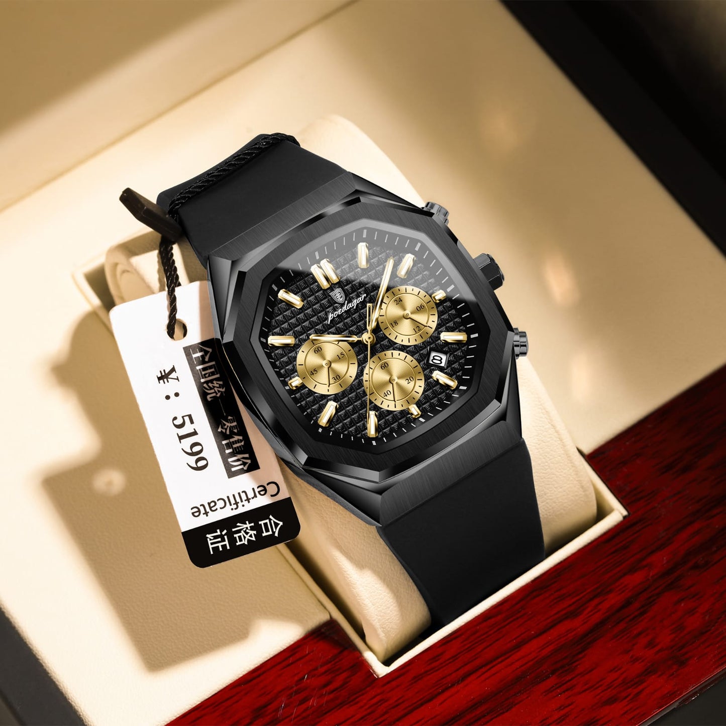 Luxury Chronograph Watch for Men Poedagar P993 Silicone Rubber Strap Luminous Date Week Sport Fashion Casual Wrist Watches