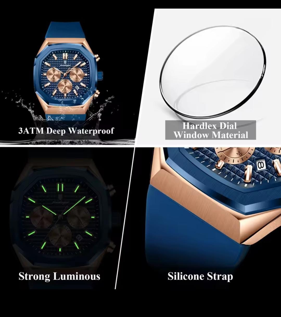 Luxury Chronograph Watch for Men Poedagar P993 Silicone Rubber Strap Luminous Date Week Sport Fashion Casual Wrist Watches