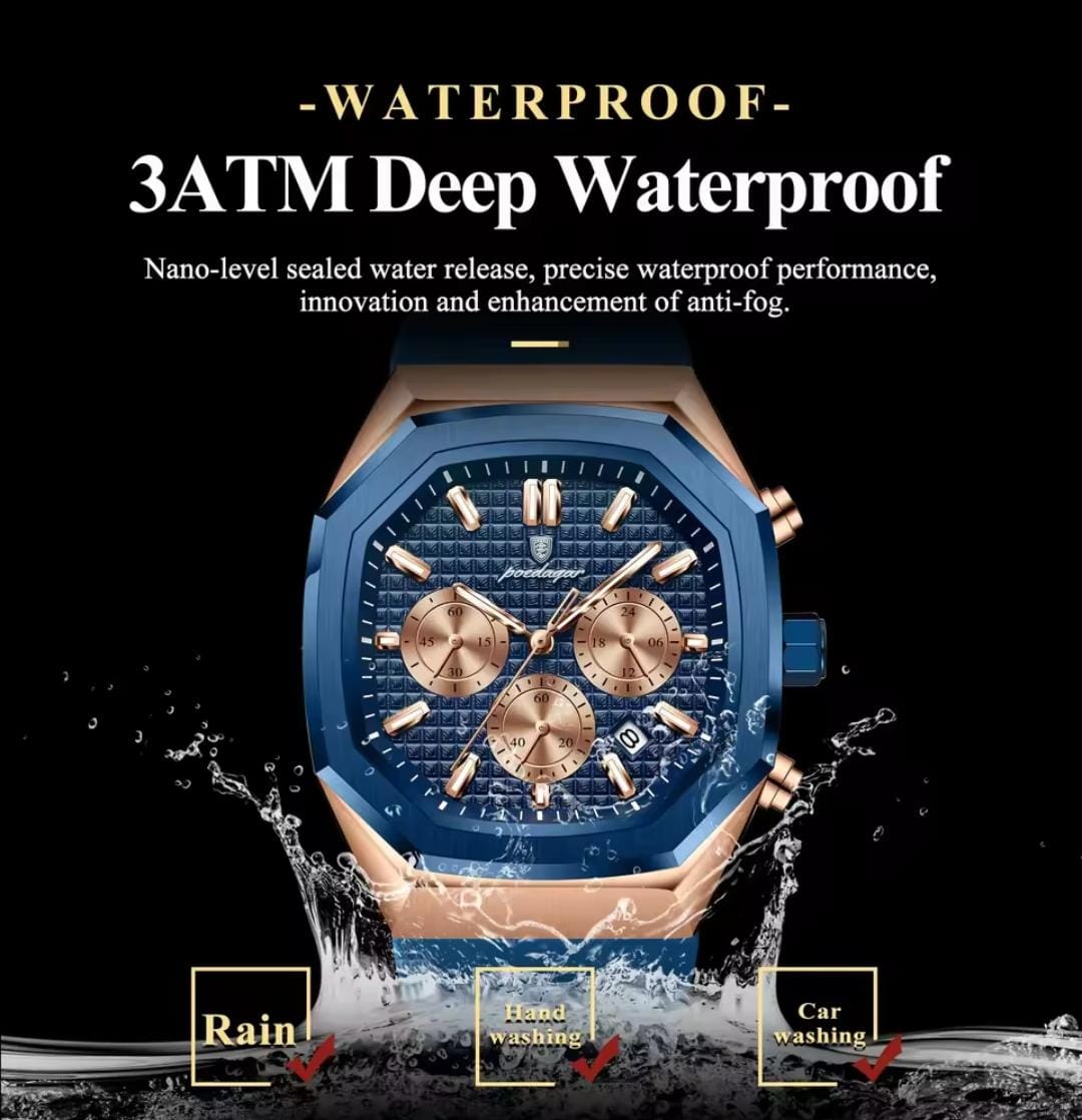 Luxury Chronograph Watch for Men Poedagar P993 Silicone Rubber Strap Luminous Date Week Sport Fashion Casual Wrist Watches
