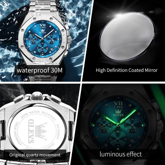 OLEVS 3626 Watches for Men Brand Multifunctional Chronograph Wristwatch Original Waterproof Luminous Quartz