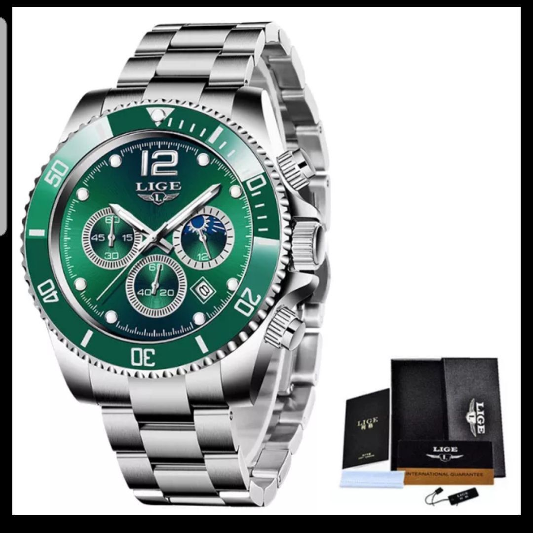 LIGE 8924 Men Waterproof Luxury Full Steel Watches Waterproof Date Clock Men's Quartz Watch
