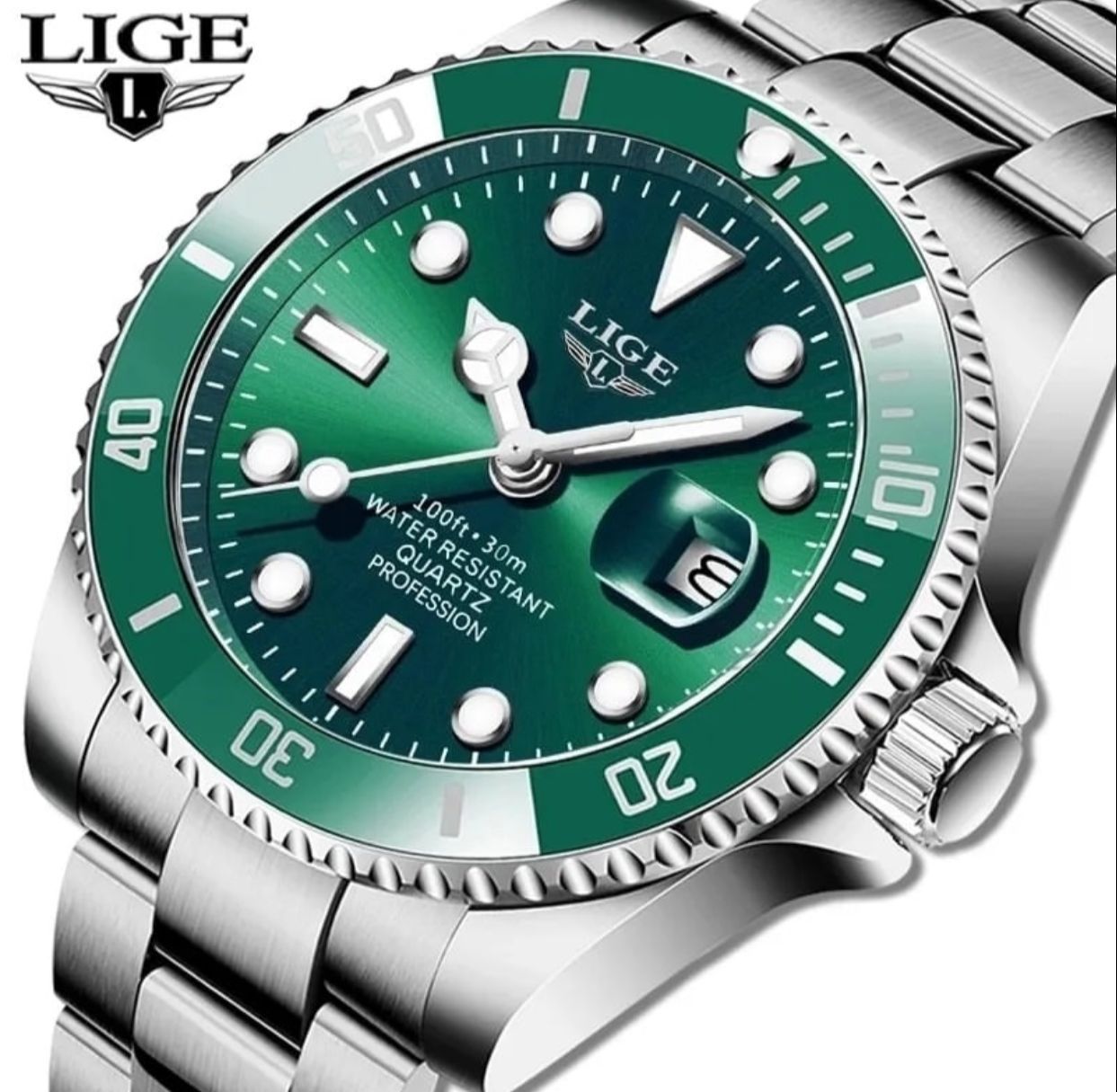 LIGE 8924 Men Waterproof Luxury Full Steel Watches Waterproof Date Clock Men's Quartz Watch