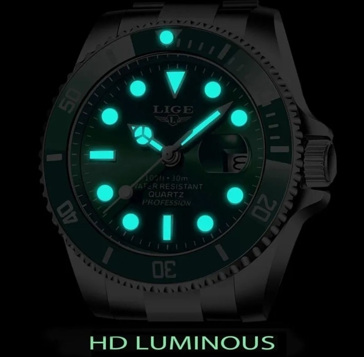 LIGE 8924 Men Waterproof Luxury Full Steel Watches Waterproof Date Clock Men's Quartz Watch