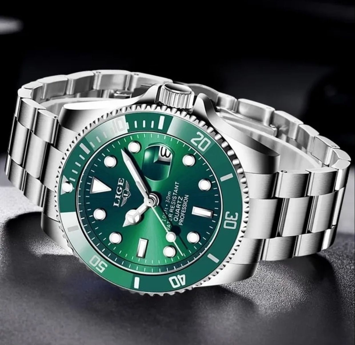 LIGE 8924 Men Waterproof Luxury Full Steel Watches Waterproof Date Clock Men's Quartz Watch