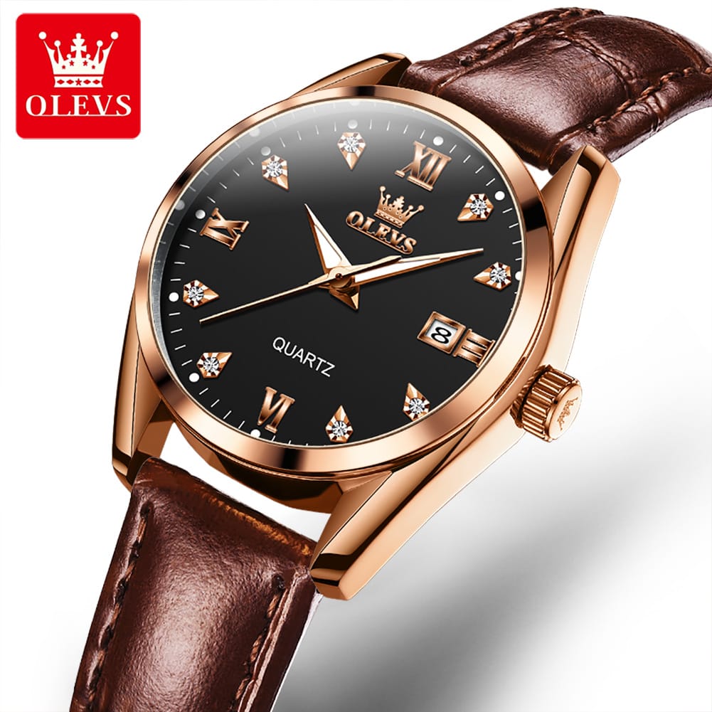 OLEVS 5522 Watch for Women Date Calendar Simple Dial Luxury Leather Strap Waterproof Luminous Elegant Women's Wristwatch