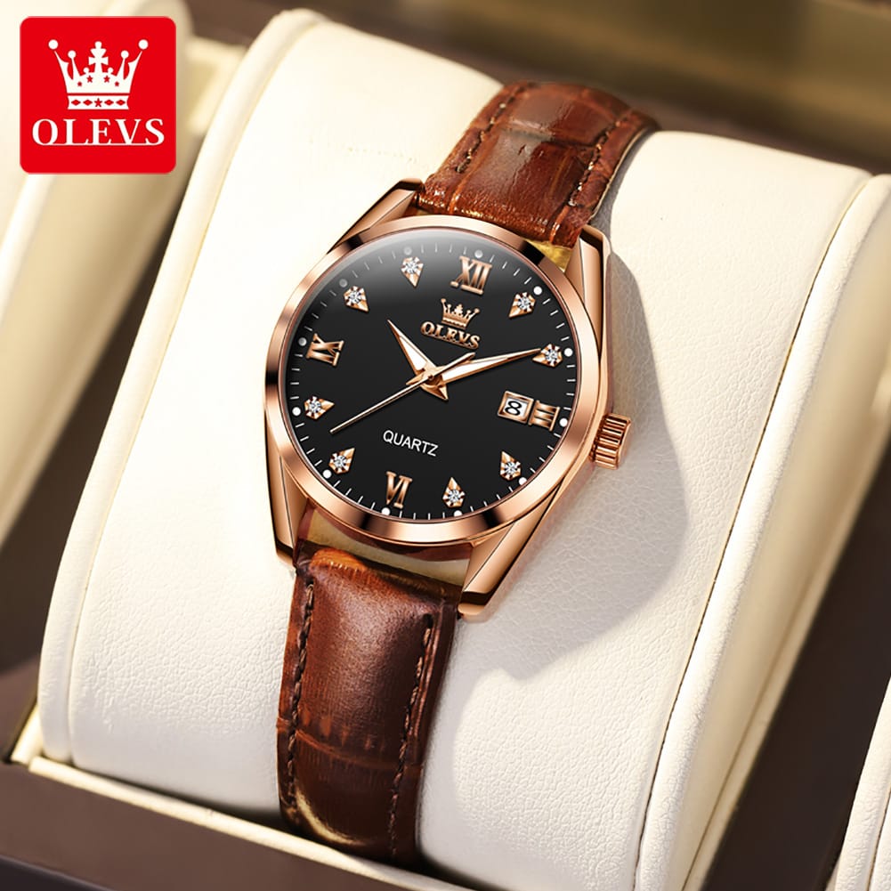 OLEVS 5522 Watch for Women Date Calendar Simple Dial Luxury Leather Strap Waterproof Luminous Elegant Women's Wristwatch