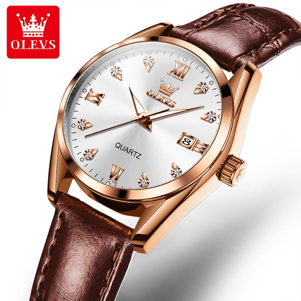OLEVS 5522 Watch for Women Date Calendar Simple Dial Luxury Leather Strap Waterproof Luminous Elegant Women's Wristwatch