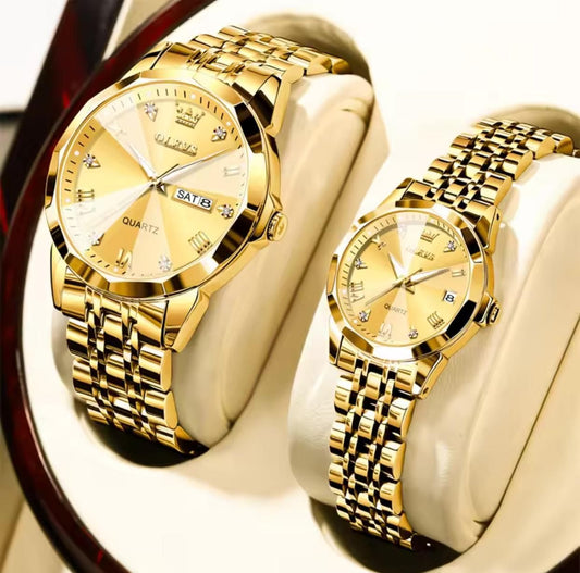 OLEVS 9931 Luxury Top Brand Couple Quartz Watch Fashion Sport Business Waterproof Luminous Dual Calendar Diamond Quartz Watch