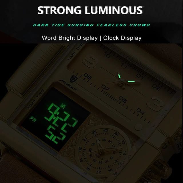 POEDAGAR 997 Luxury Wristwatch Rectangle Waterproof Luminous Day Week Men Watch Digital Multifunction Men's Watches