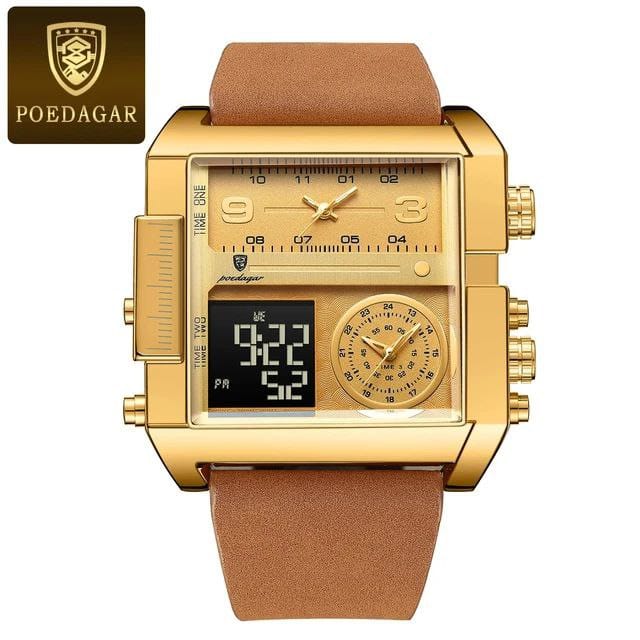 POEDAGAR 997 Luxury Wristwatch Rectangle Waterproof Luminous Day Week Men Watch Digital Multifunction Men's Watches