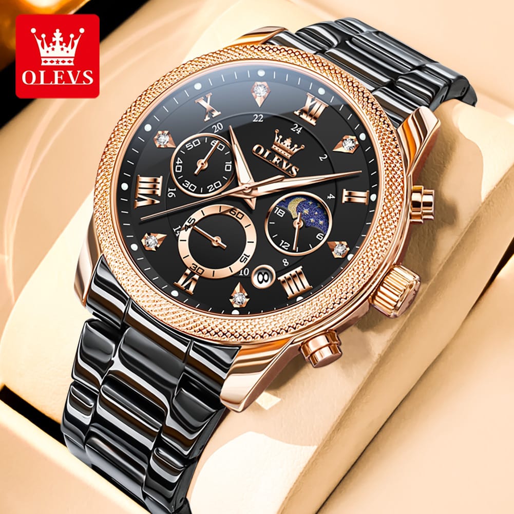 Top Brands Black OLEVS 3660 Gents Quart watches men wrist watches Complete Calendar stainless steel back water resistant watch