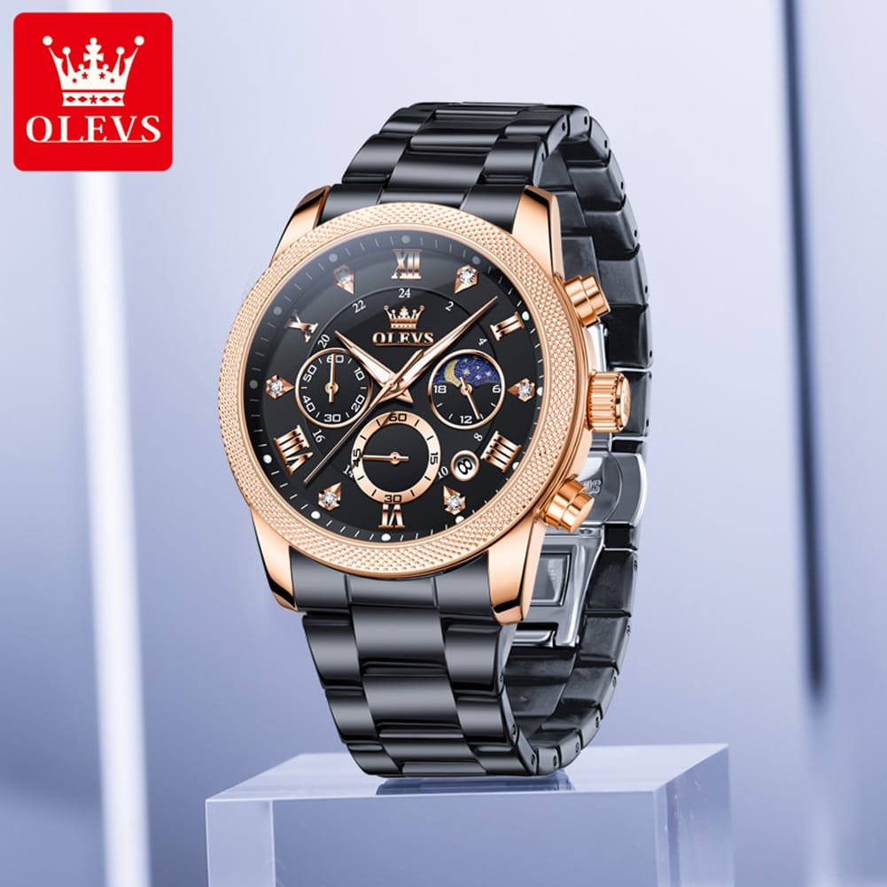 Top Brands Black OLEVS 3660 Gents Quart watches men wrist watches Complete Calendar stainless steel back water resistant watch