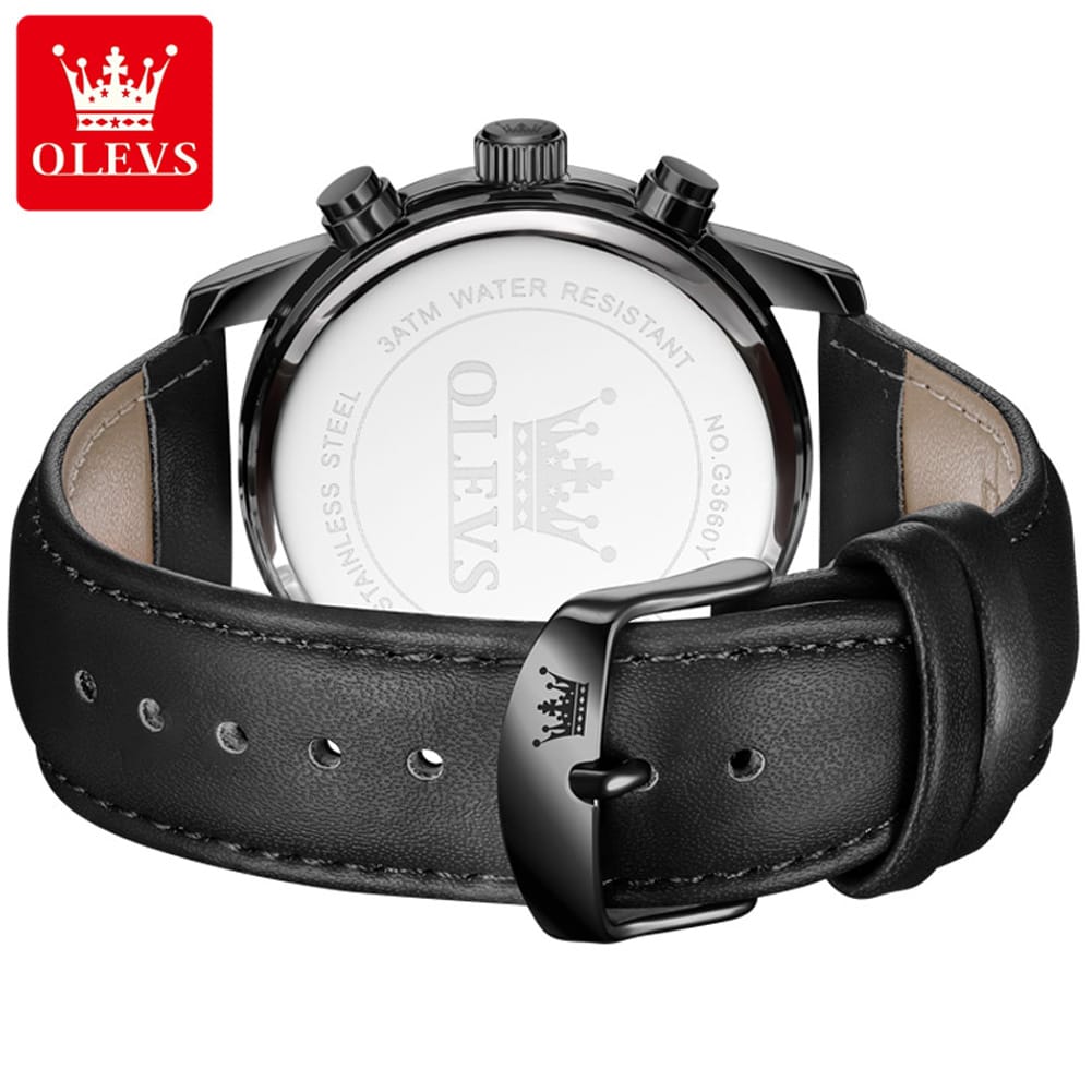 OLEVS 3660 Luxury Leather Strap Luminous Moon Phase Watch Waterproof Chronograph Watch Quartz Watch for Man
