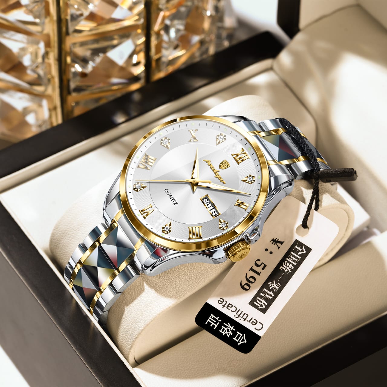 POEDAGAR 883 Date Week Man Wristwatch Stainless Steel Belt Fashion Men Clock Waterproof Luminous Quartz Men's Watches