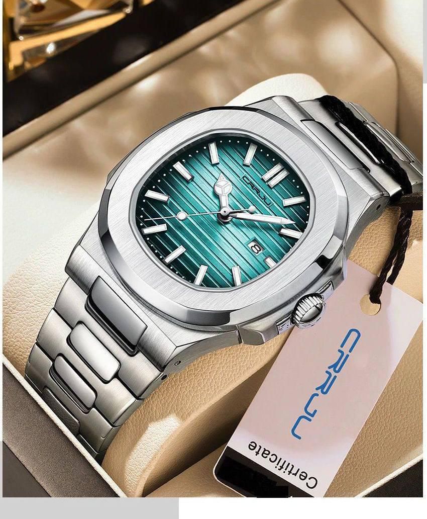 CRRJU 5018 Hot Sale Fashion Stainless Steel Luxury Watch Quartz Movt Luminous Hands Function Man Wristwatch for Men Gift
