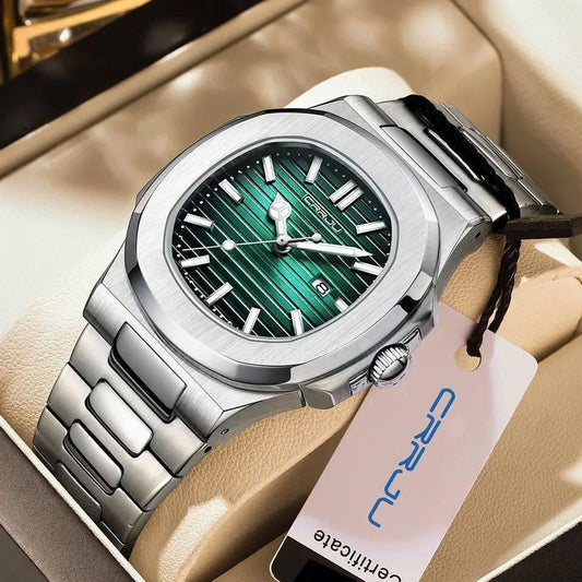 CRRJU 5018 Hot Sale Fashion Stainless Steel Luxury Watch Quartz Movt Luminous Hands Function Man Wristwatch for Men Gift